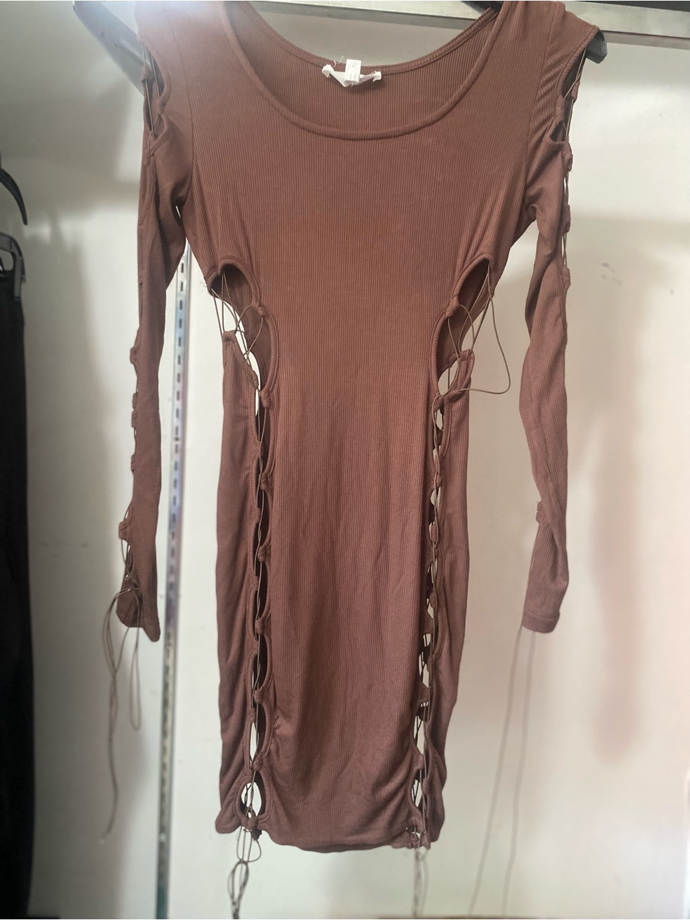 Brown Cutout Lace-Up Bodycon Dress